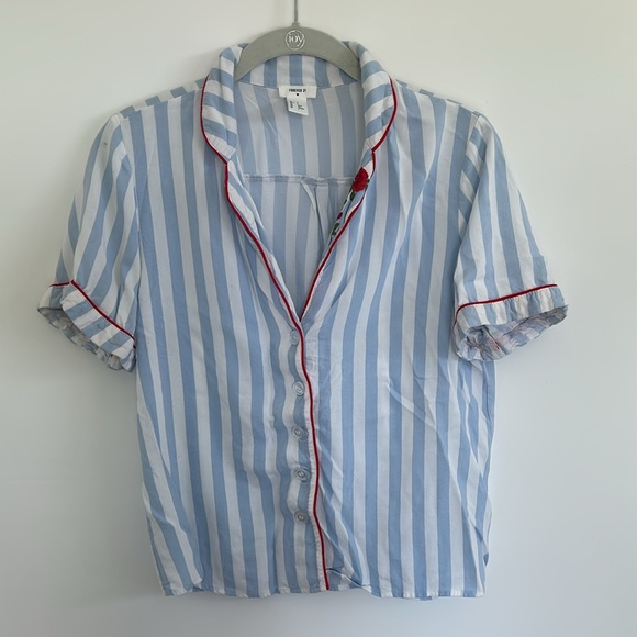 Forever 21 Seersucker Retro Stripe Woven Pajama Set Size Small - Picture 2 of 9